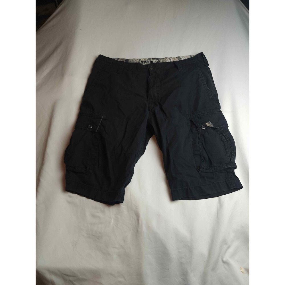 WearFirst Transcoast USA Mens Black Cargo Shorts Size 36 Cotton Utility Plaid